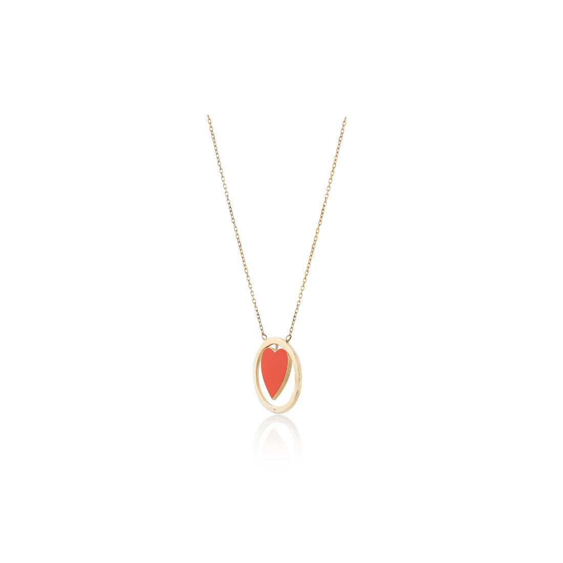 Pendant in Heart-Shaped with 18K Yellow Gold with Double Sided Fuchsia/Orange