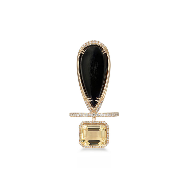 Ring in 18K yellow gold with VS-G diamonds, Onyx and Citrine stone