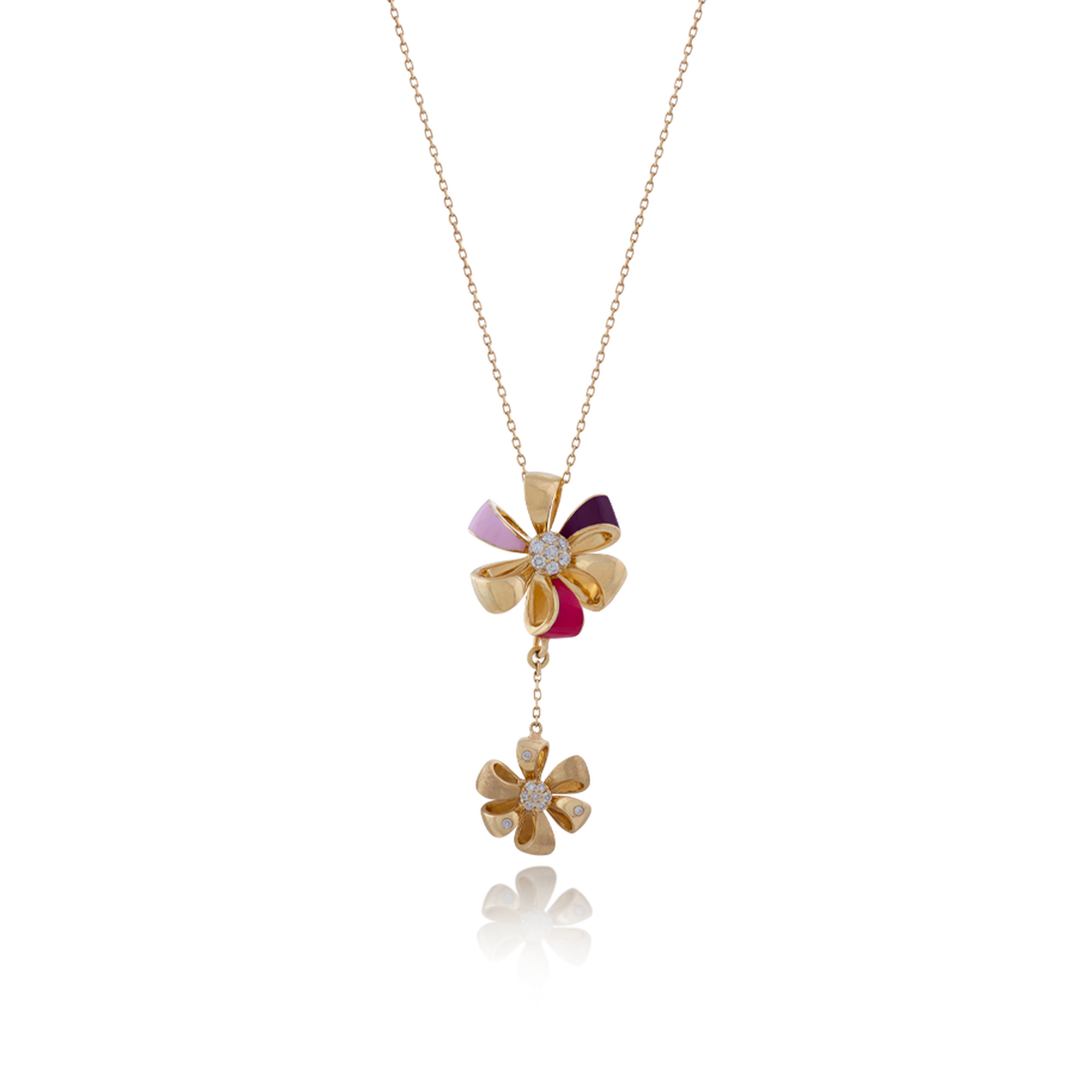 Flora Necklace Pendant in 18K Yellow Gold with VS-G Diamonds and Fuchsia/Pink