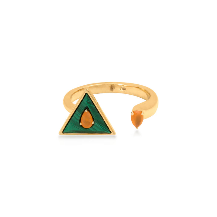 Ring in 18K yellow gold with Malachite and Carnelian stone