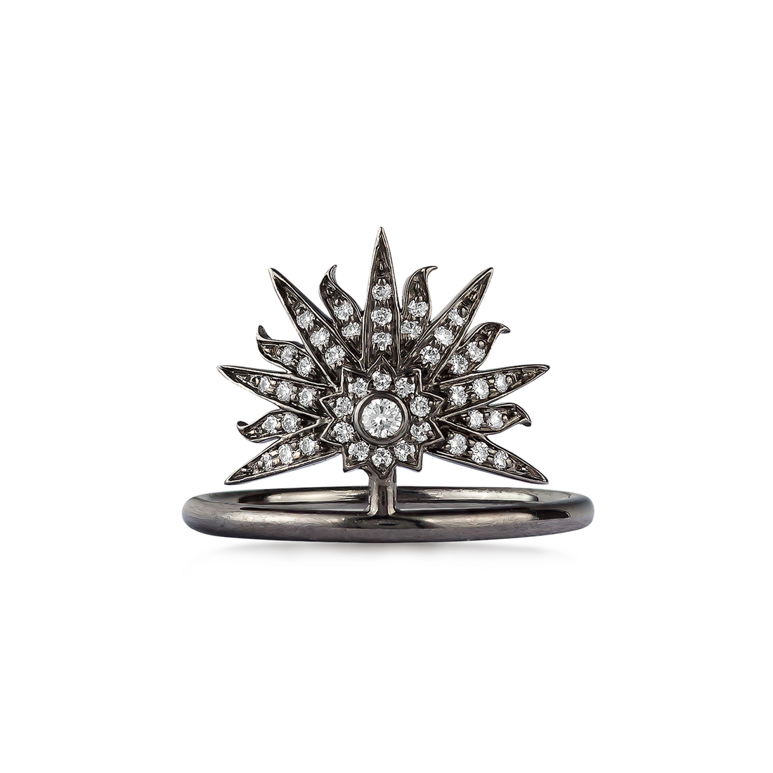 Sunburst Ring in 18K Black Gold with VS-G Diamond