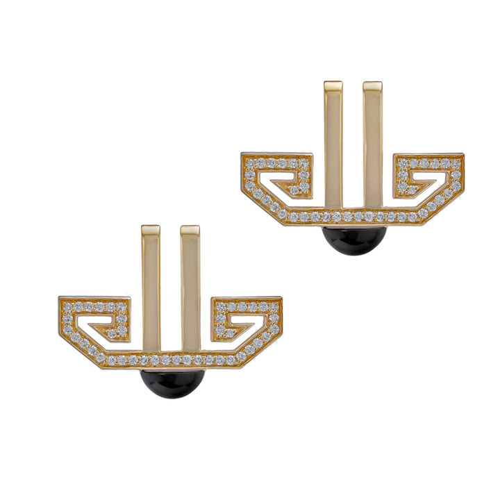 Art deco earrings inspired 18K yellow gold and VS-G diamonds earrings