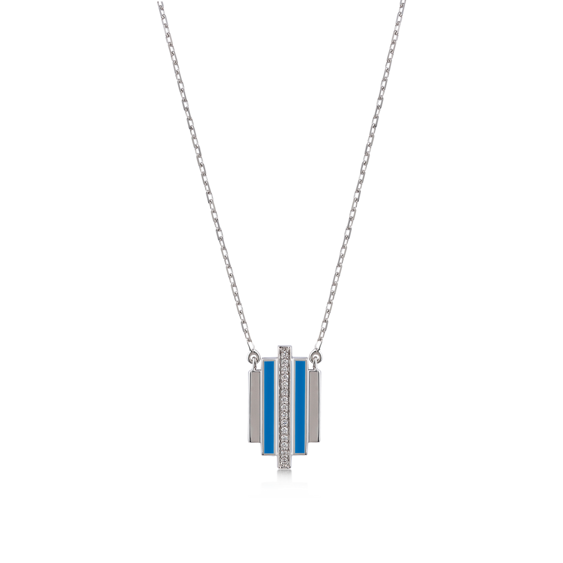 Pendant in 18K White Gold with VS-G Diamond and Turquoise Enamel