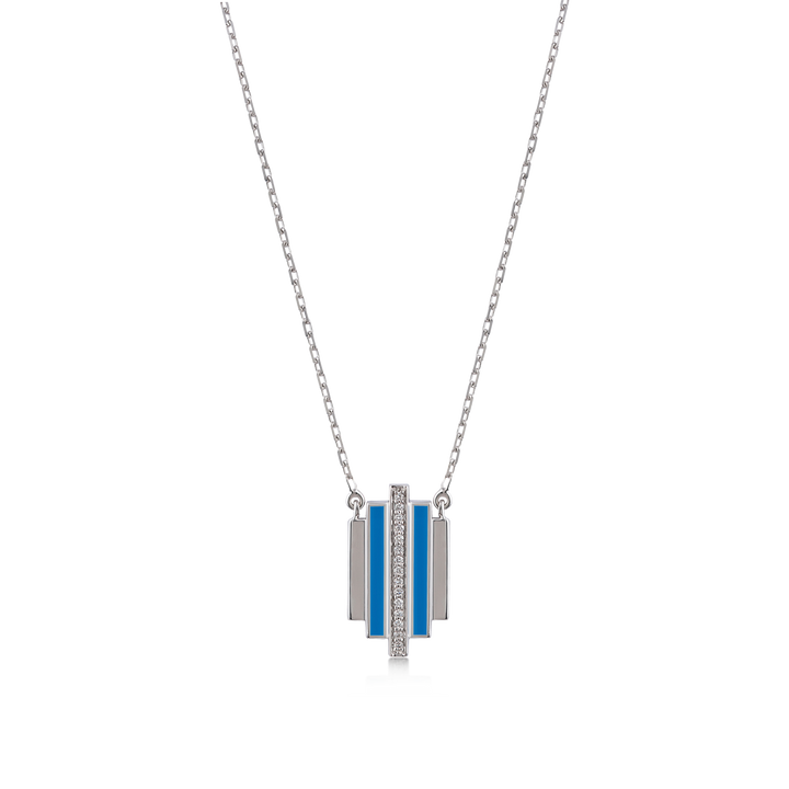 Pendant in 18K White Gold with VS-G Diamond and Turquoise Enamel