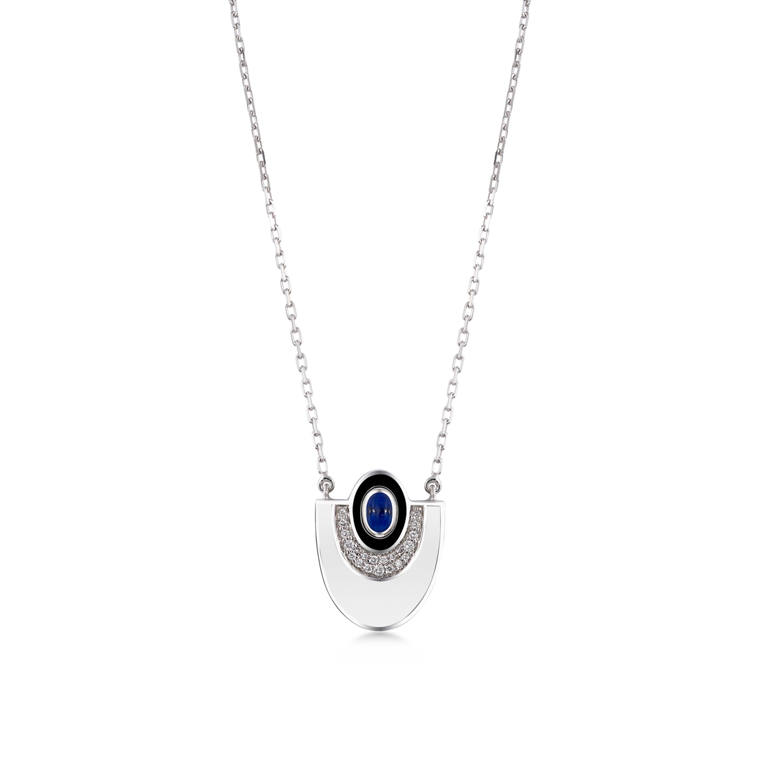 Josephine Pendant in 18K White Gold with VS-G Diamond, White and Black Enamel