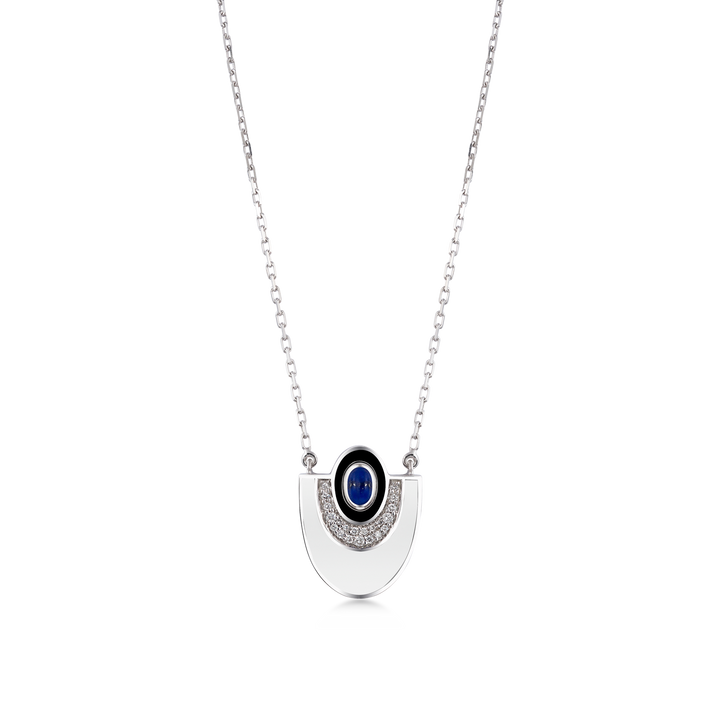 Josephine Pendant in 18K White Gold with VS-G Diamond, White and Black Enamel