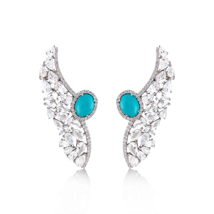 Earring in 18K white gold with VS-G Diamonds and Turquoise Stone