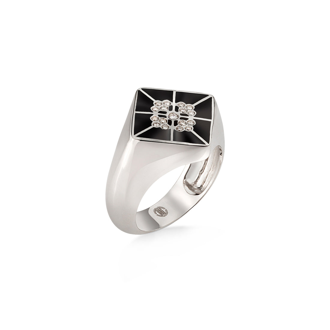 Ring in 18K white gold with VS-G diamonds and black enamel