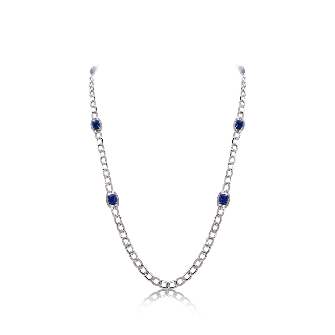 Necklace in 18K white gold with VS-G diamonds and Lapis stone