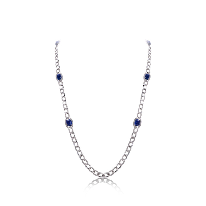 Necklace in 18K white gold with VS-G diamonds and Lapis stone