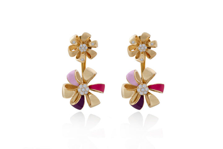 Flora Earring Double flower in 18k yellow gold with VS-G diamonds