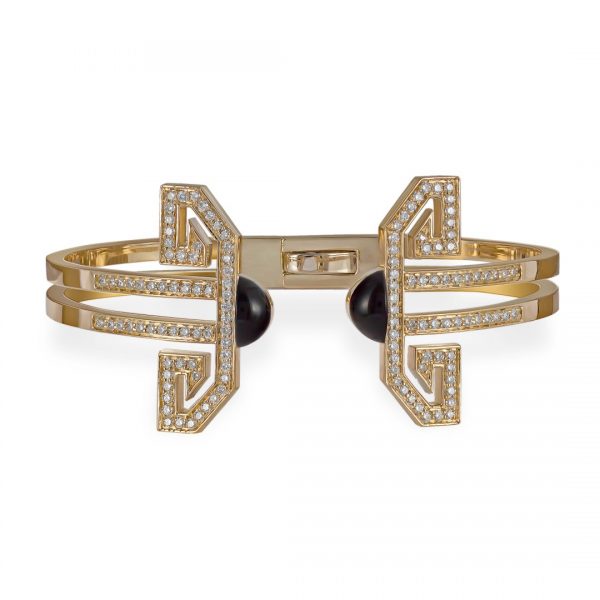 Art deco bracelet  inspired cuff in 18k yellow gold with VS-G diamonds