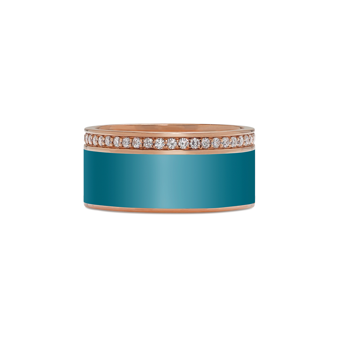 Ring in 18K Rose Gold with VS-G Diamonds, Turquoise Enamel Flat