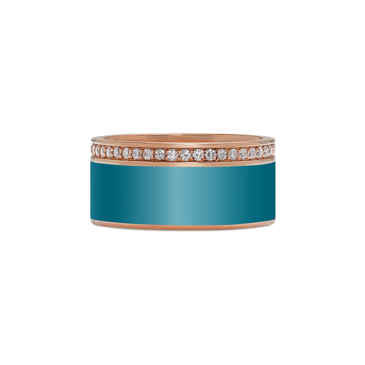 Ring in 18K Rose Gold with VS-G Diamonds, Turquoise Enamel Flat