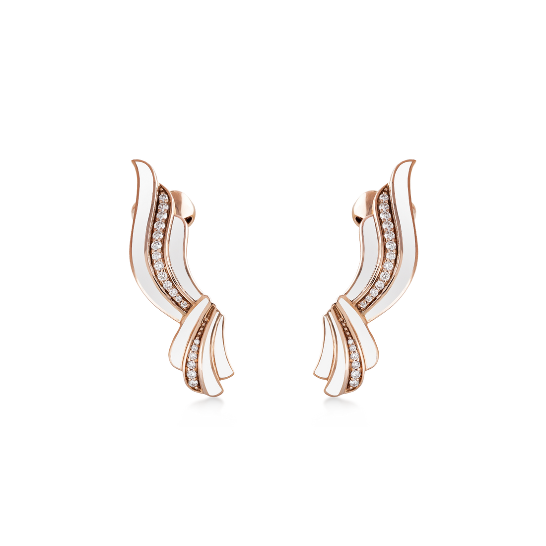 Earing in 18K Rose Gold with VS-G Diamond and White Enamel Earring