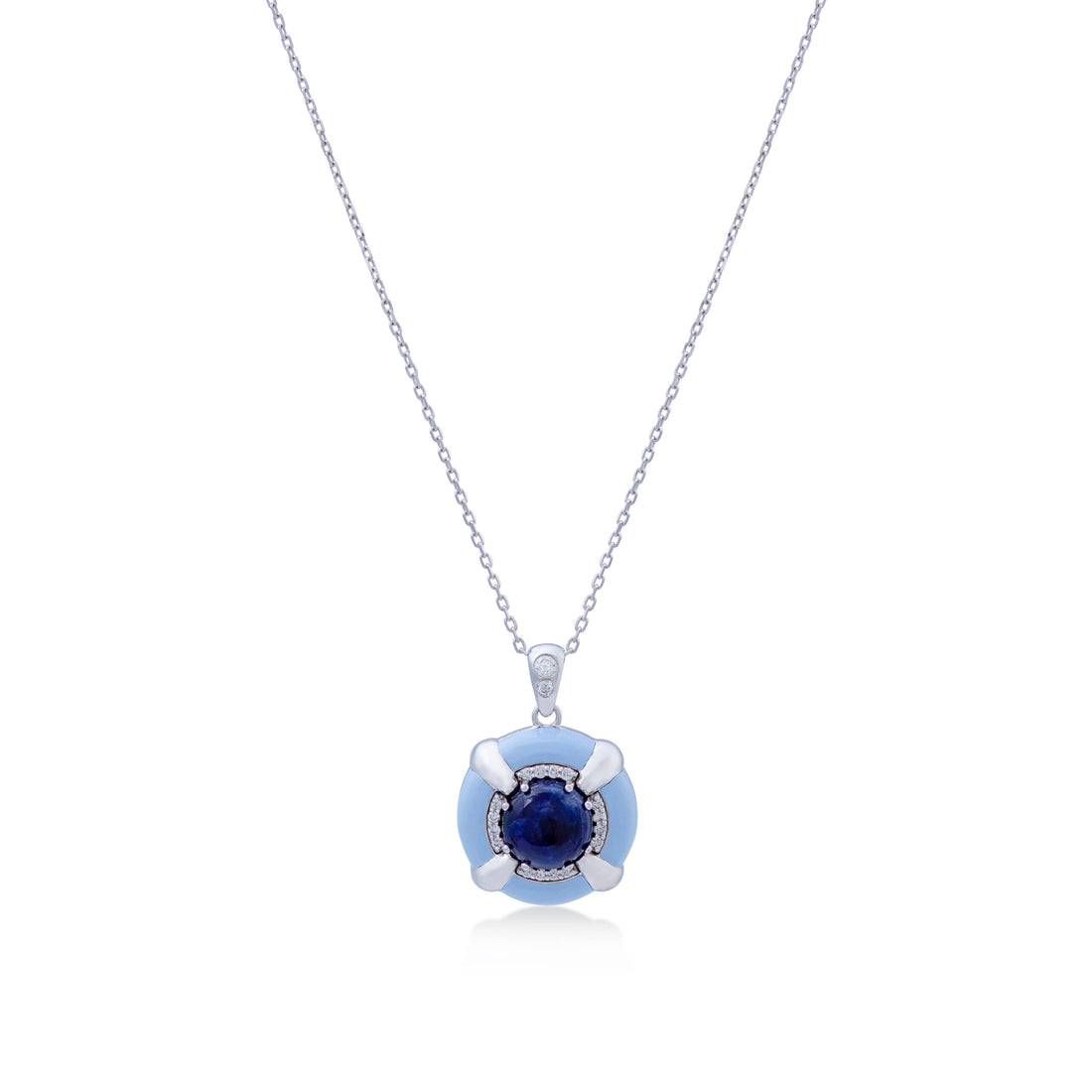 Sweet Cloudy Necklace In 18K White Gold With VS-G Diamonds, Sodolite Stone