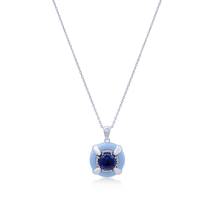 Sweet Cloudy Necklace In 18K White Gold With VS-G Diamonds, Sodolite Stone