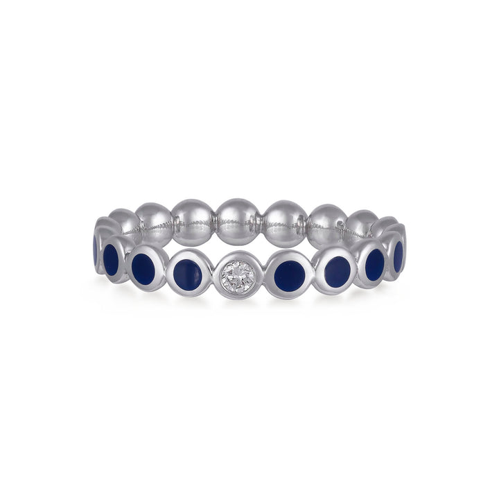 Ring in 18K white gold with VS-G diamonds and blue enamel