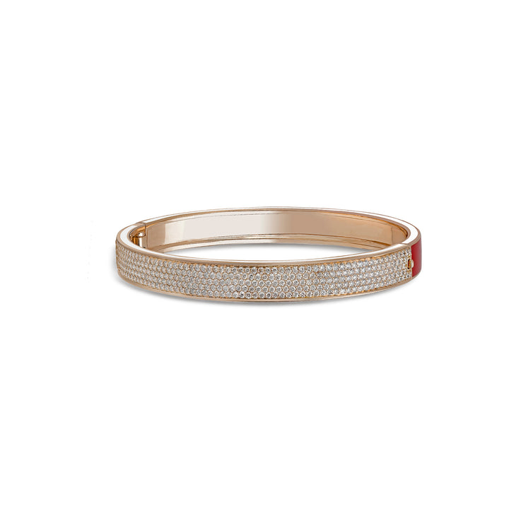 Bracelet in 18K yellow gold with VS-G diamonds and white/red enamel