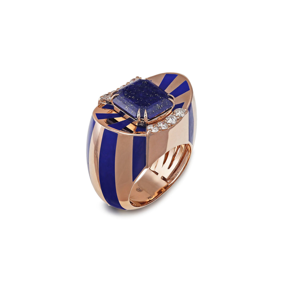 Ring in 18K Rose Gold with VS-G Diamonds, Lapis stone and blue enamel