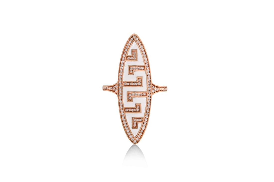 Ring In 18K Yellow Gold With VS-G Diamonds And White Enamel