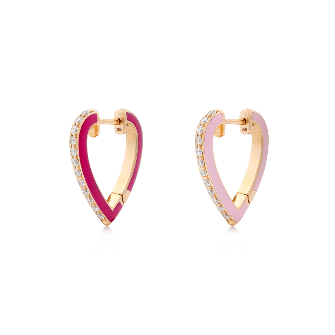 Heart-Shaped Earring in 18K Yellow Gold with VS-G Diamonds and Pink/Fuchsia