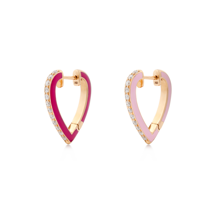 Heart-Shaped Earring in 18K Yellow Gold with VS-G Diamonds and Pink/Fuchsia