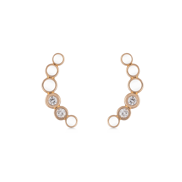 Stud Earring in 18K Yellow Gold with VS-G Diamond and White Enamel