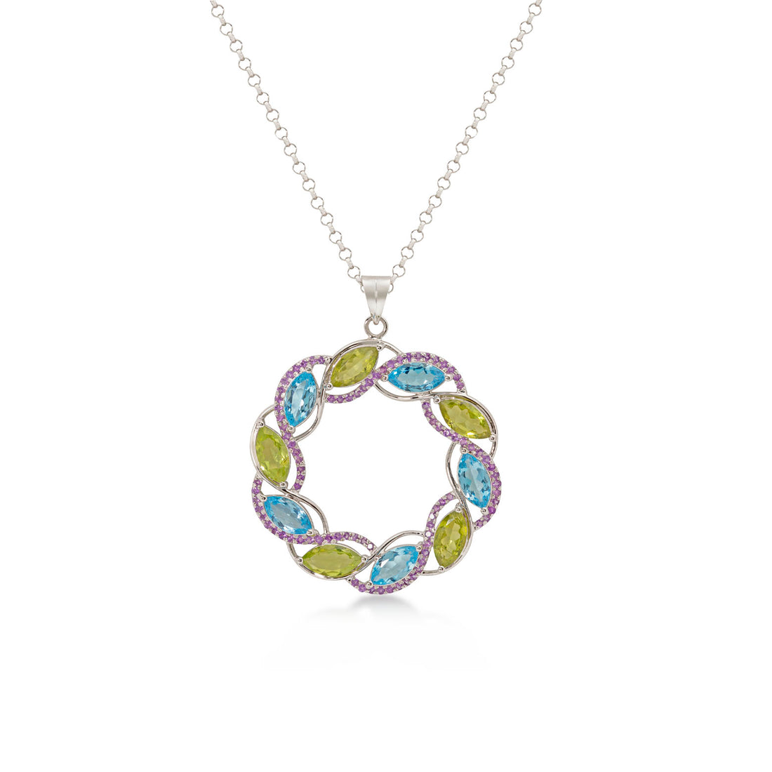 Carousel Necklace in 18K white gold with Amethyst, Peridot and Blue Topaz