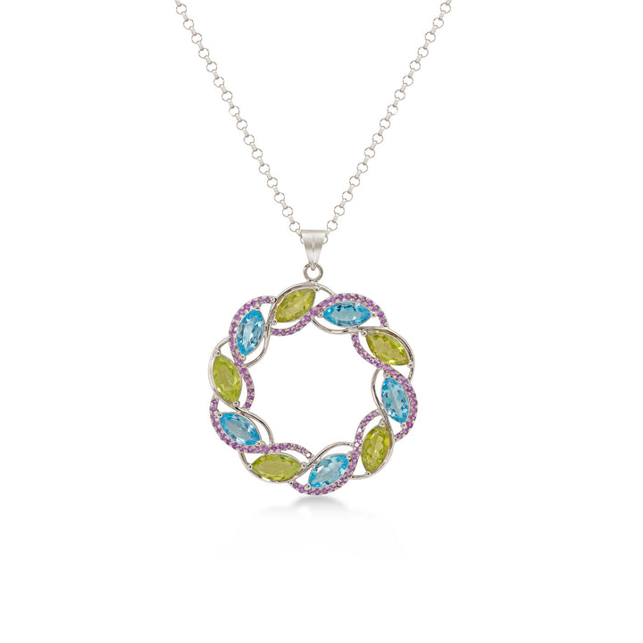 Carousel Necklace in 18K white gold with Amethyst, Peridot and Blue Topaz