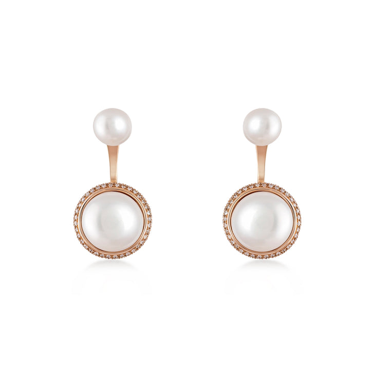 Pearl Eaarring with 18K rose gold and VS-G diamonds and white