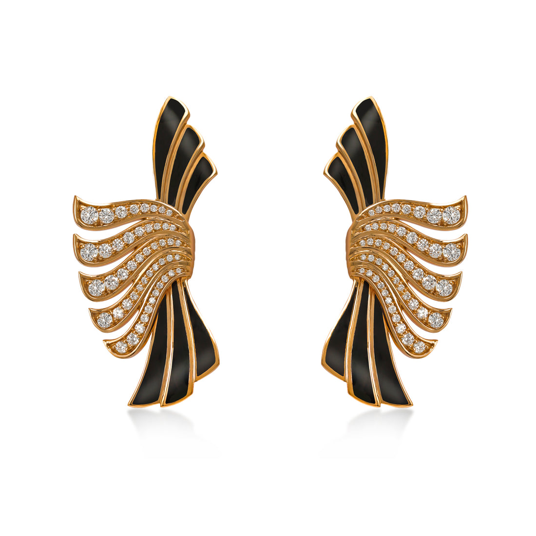 Brigitte Earrings in 18K Yellow Gold with VS-G Diamond and Black Enamel