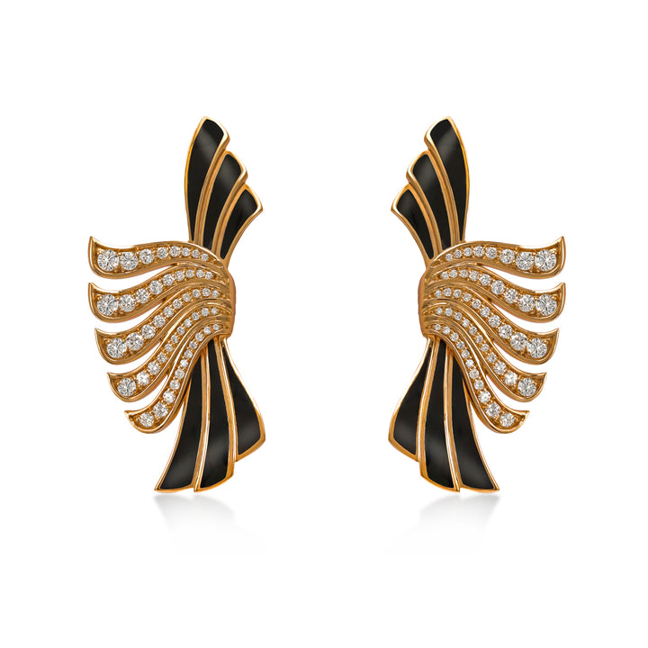 Brigitte Earrings in 18K Yellow Gold with VS-G Diamond and Black Enamel