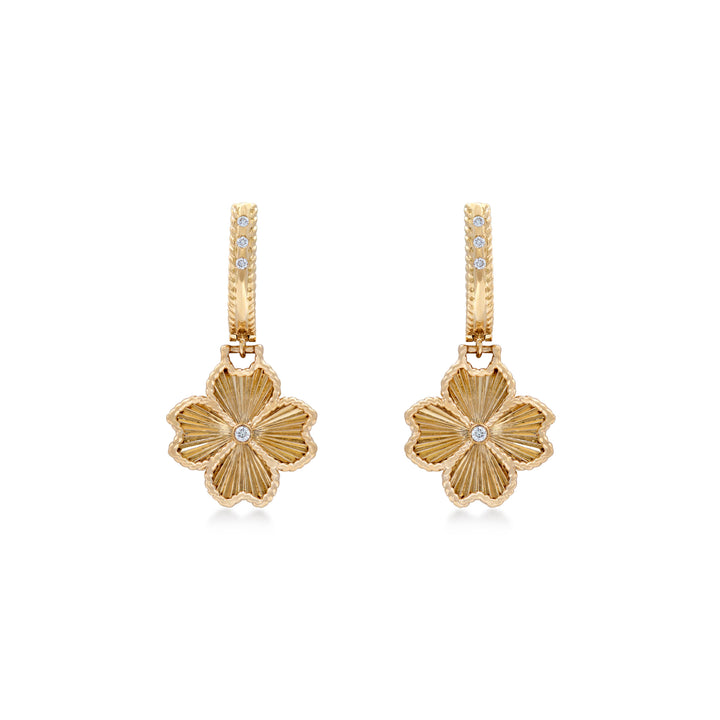 Mallow Flower Earrings In 18K Yellow Gold With VS-G Diamonds