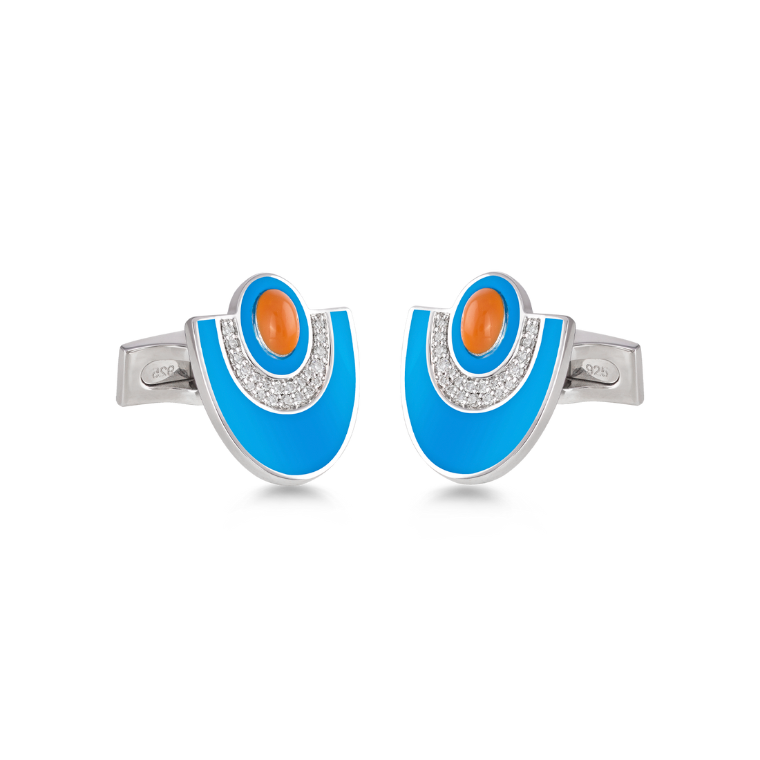 Cufflinks in Silver with VS-G Diamond and Turquoise Enamel - Josephine Collection