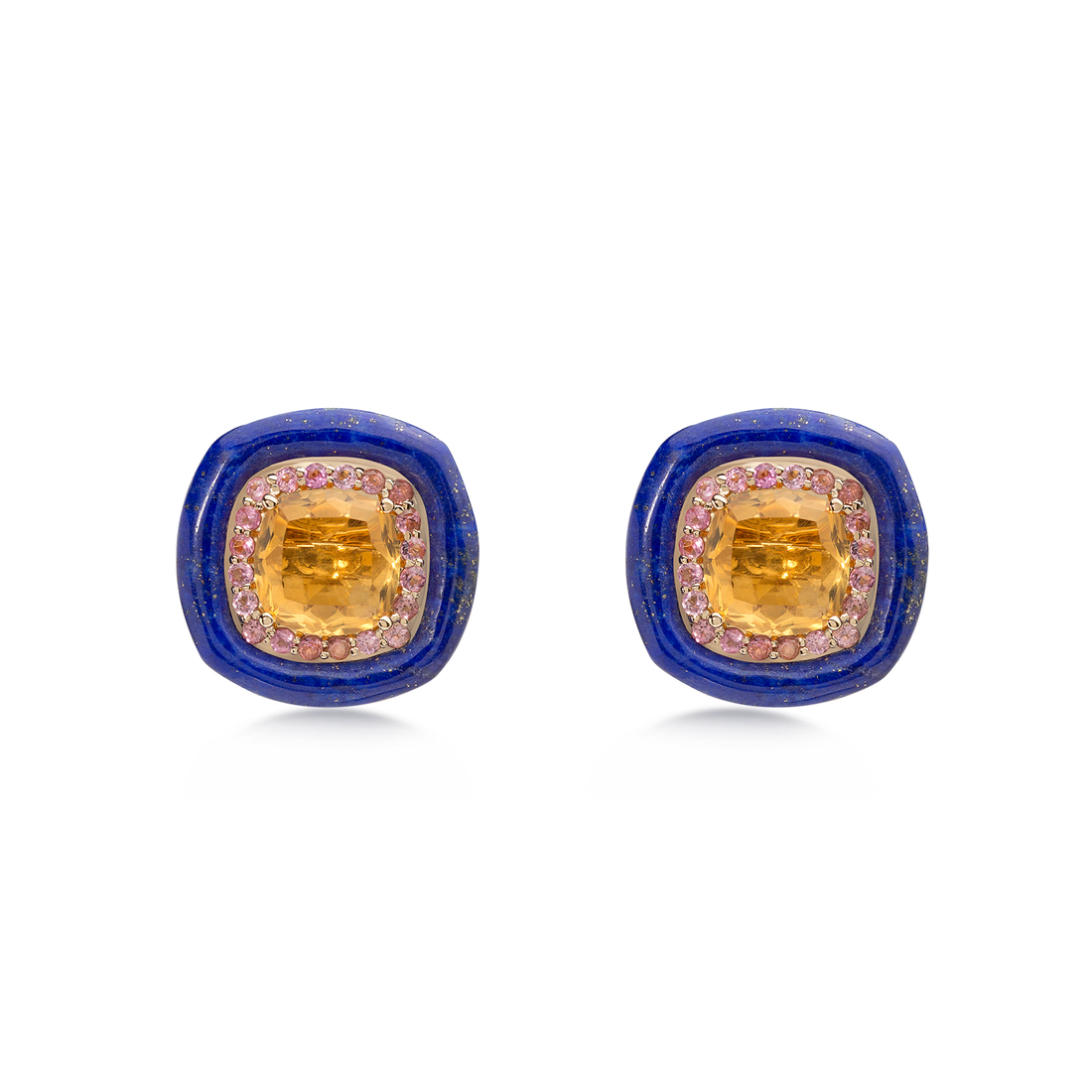 Earrings in 18K yellow gold with Lapis, Sapphire and Citrine stone