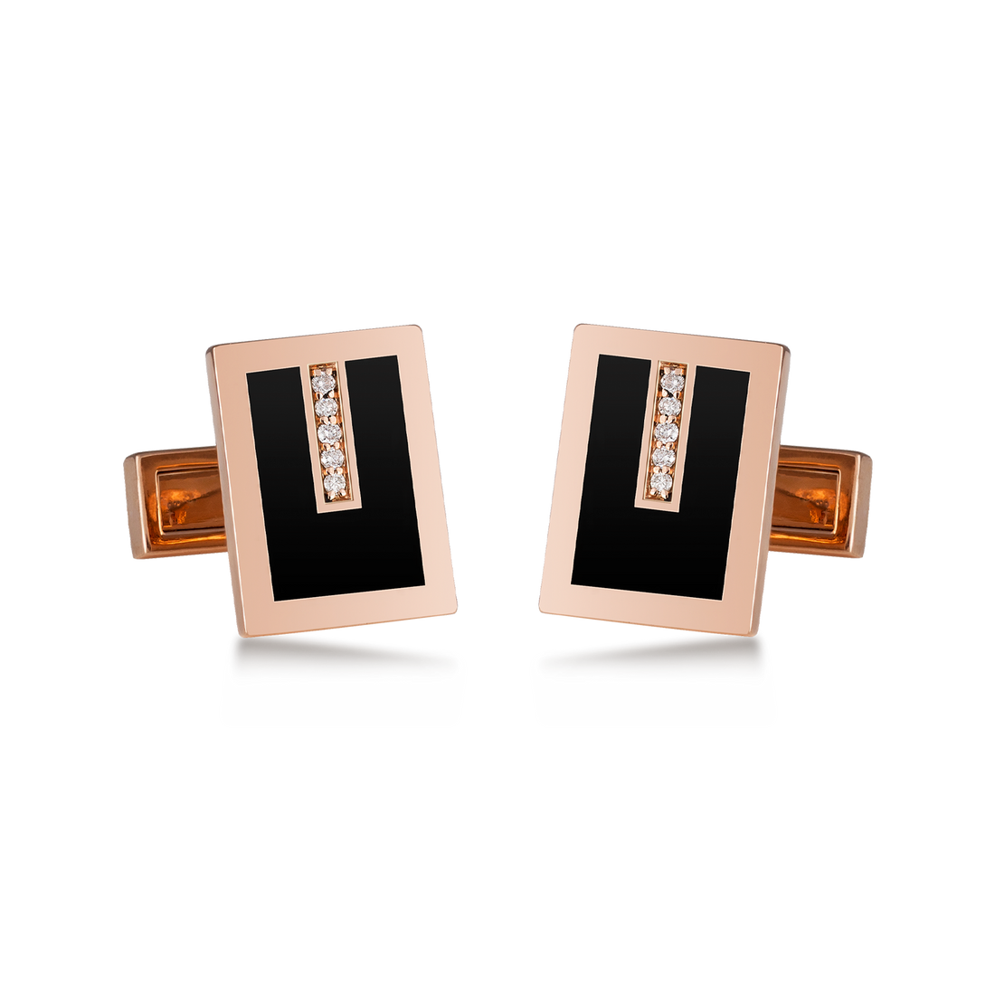 Cufflinks in 18K Rose Gold with VS-G Diamond and Black Enamel