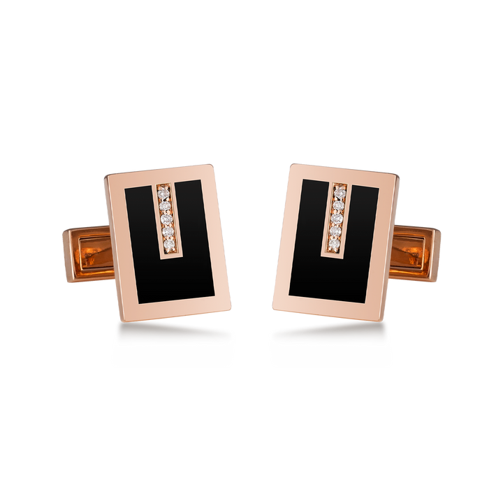 Cufflinks in 18K Rose Gold with VS-G Diamond and Black Enamel