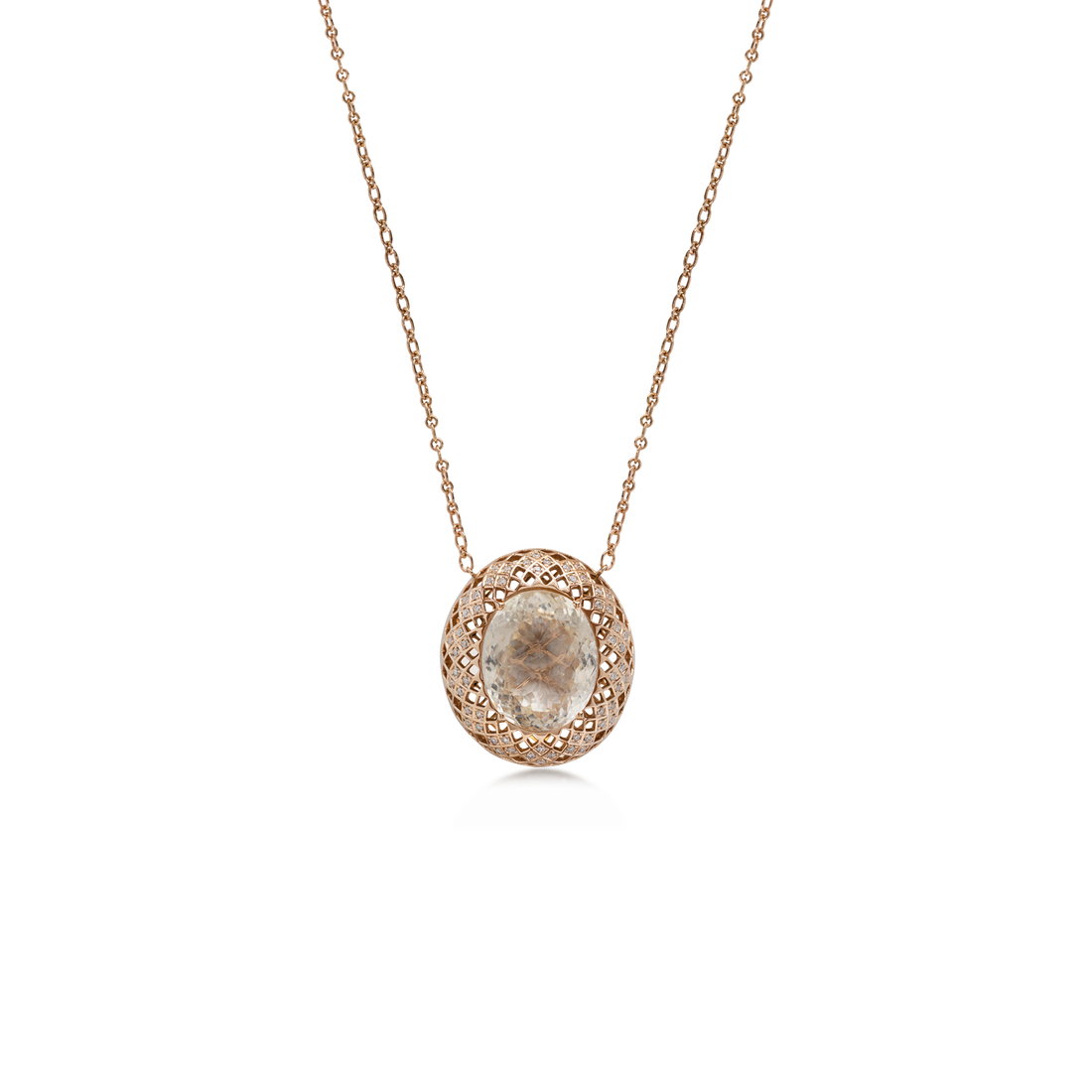 Oval Pendant in 18K Rose Gold with VS-G Diamond and Citrine Stone