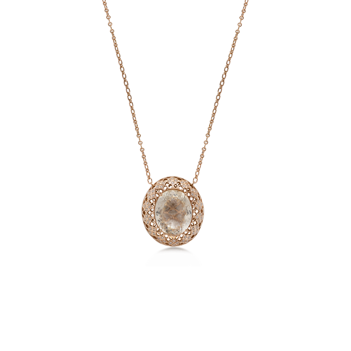 Oval Pendant in 18K Rose Gold with VS-G Diamond and Citrine Stone