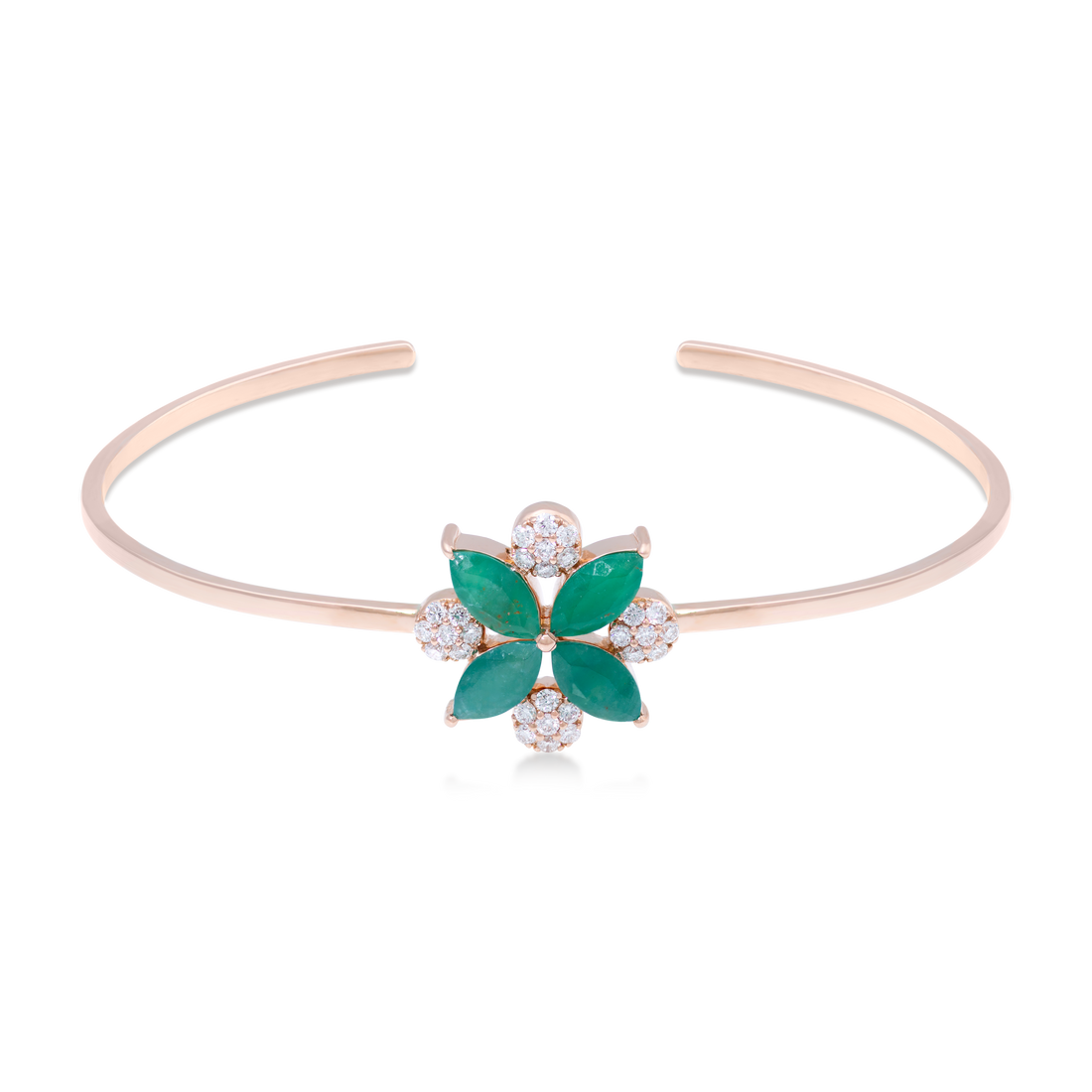 Quatrefoil Bracelet 18k Rose Gold With SI Diamonds And Emerald Stones