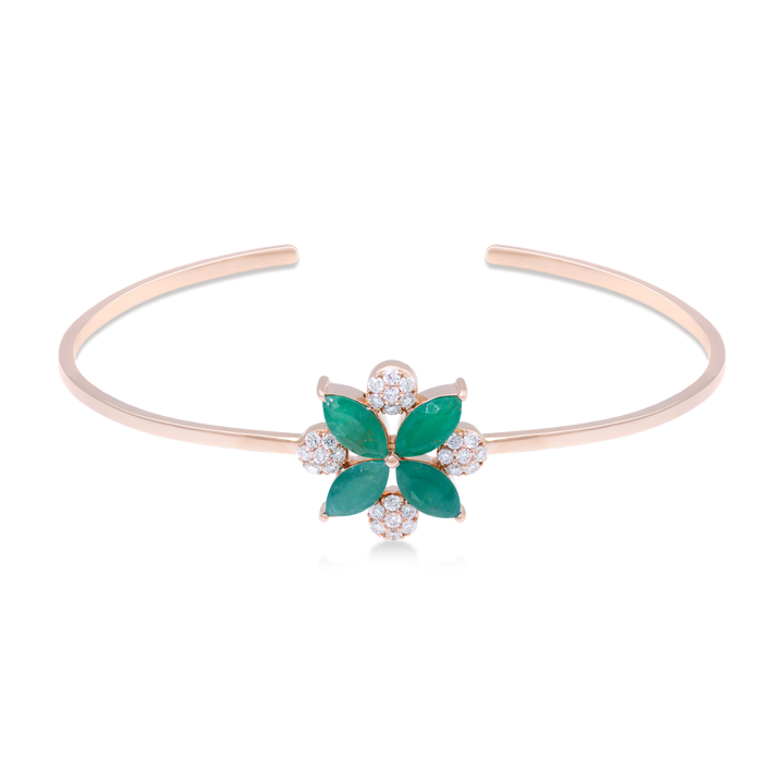 Quatrefoil Bracelet 18k Rose Gold With SI Diamonds And Emerald Stones