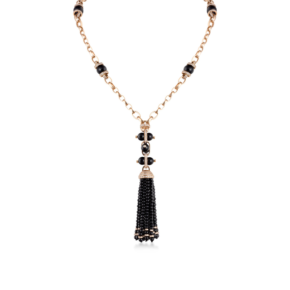 Necklace in 18K yellow gold with VS-G diamonds and black Onyx stone