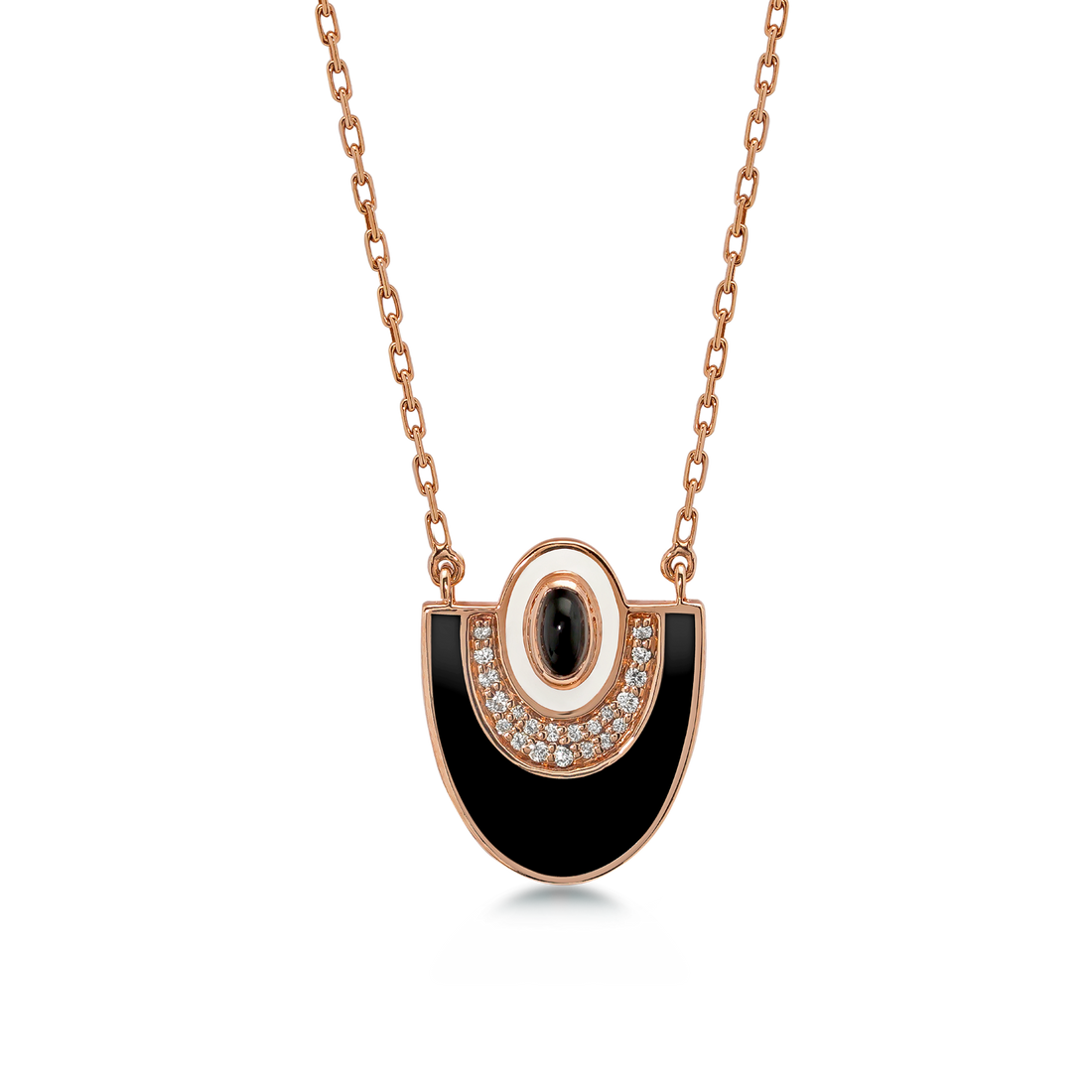 Josephine Pendant in 18K Rose Gold with VS-G Diamond, Black and White Enamel