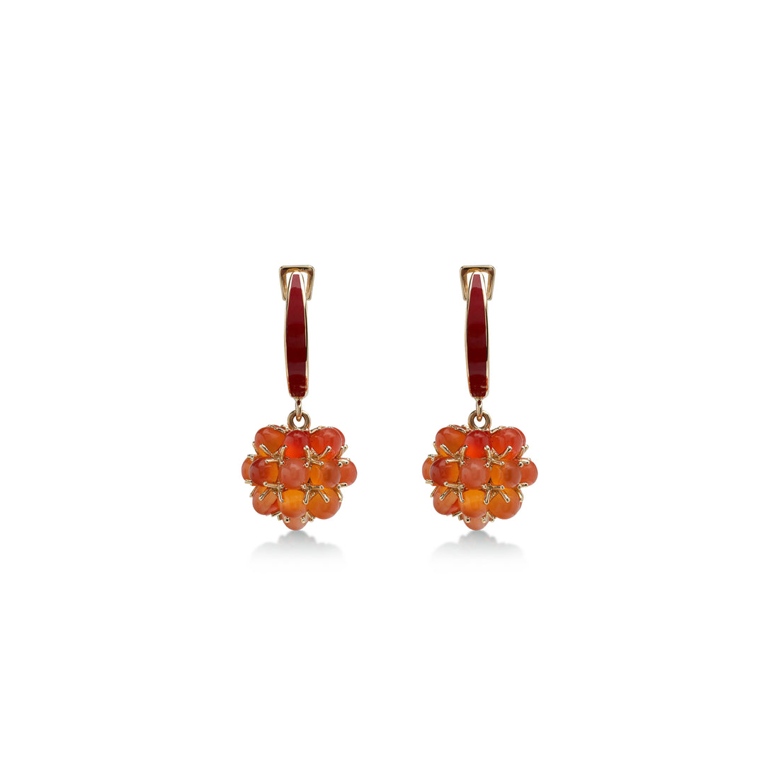 Earrings in 18K yellow gold With Carnelian stone and red enamel