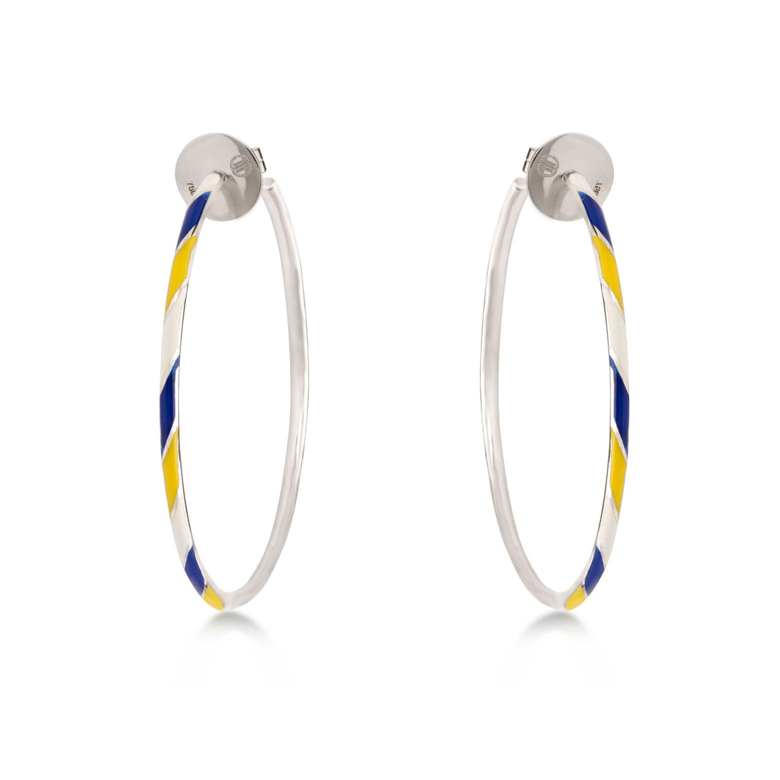 Earrings in 18K white gold with white/yellow/blue enamel