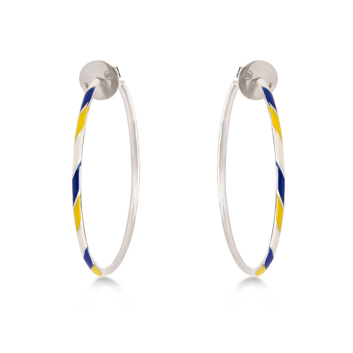 Earrings in 18K white gold with white/yellow/blue enamel