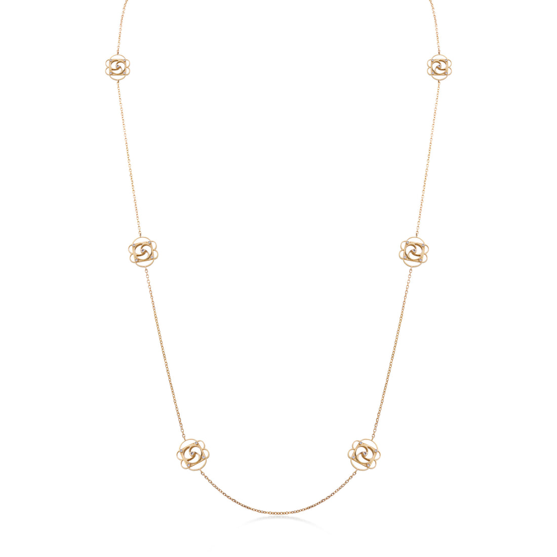 La vie en Rose Double necklace in 18K Yellow Gold and VS-G Diamonds