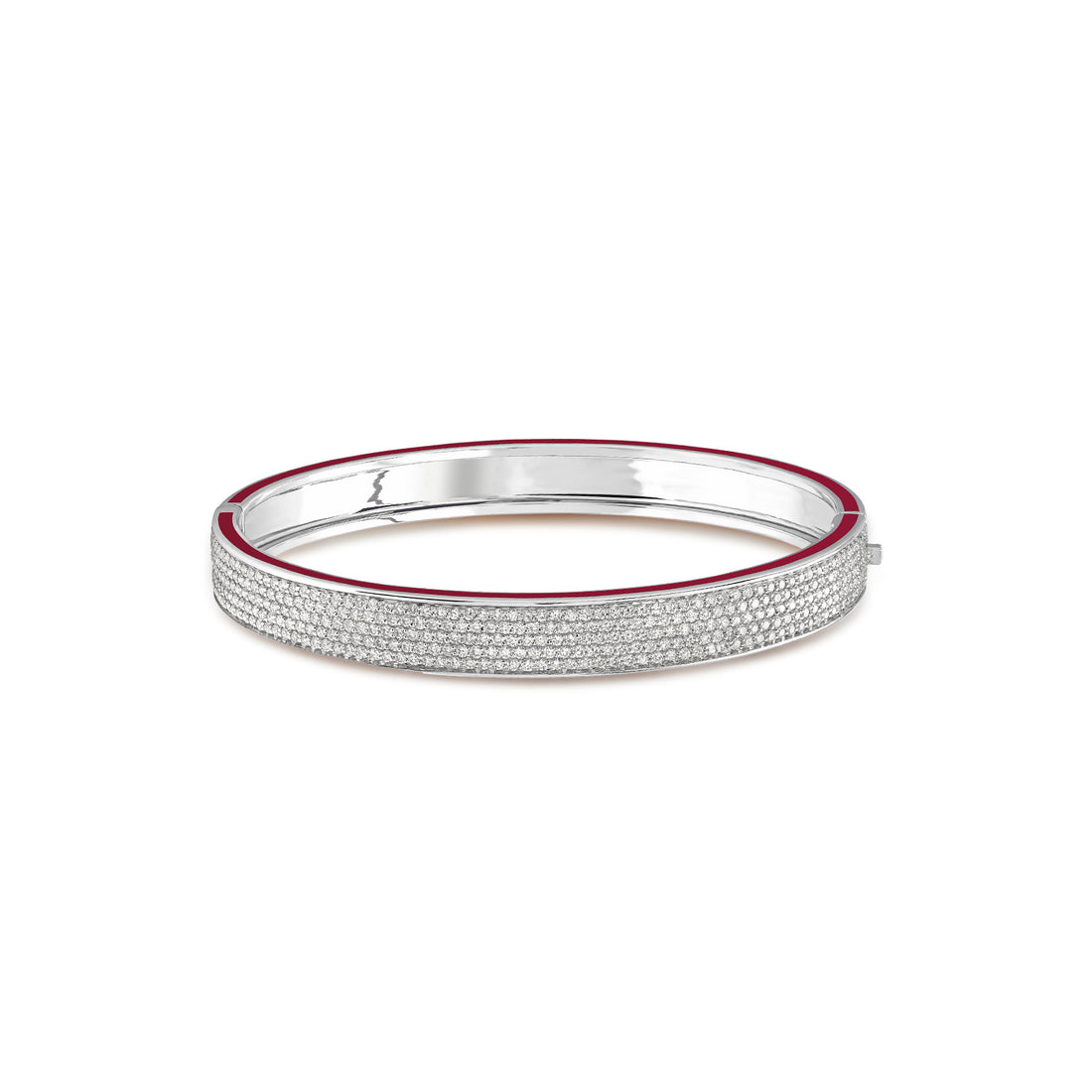 Bangle in 18K white gold with VS-G diamonds and red enamel