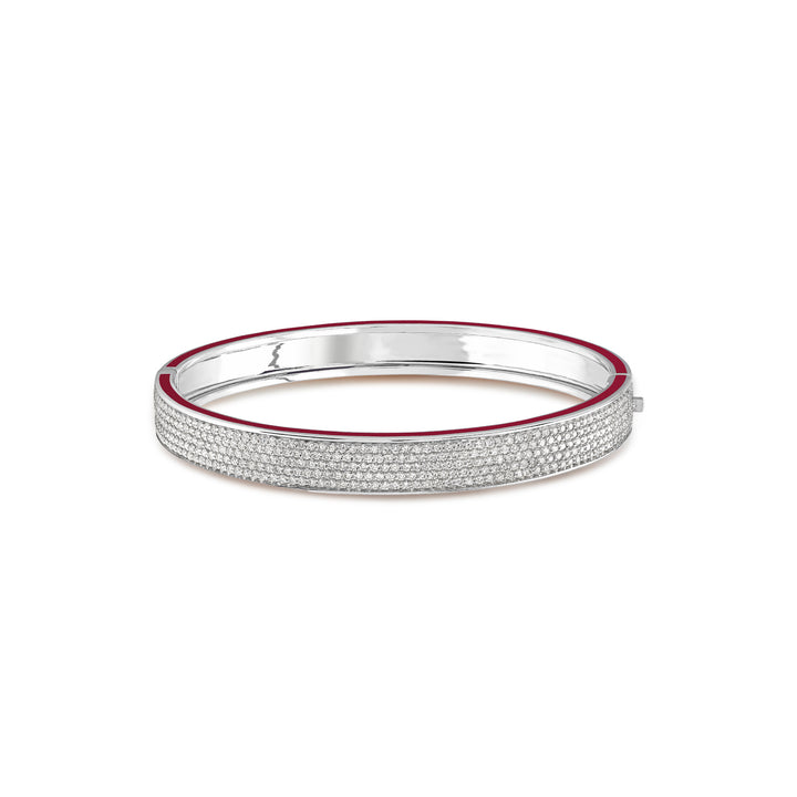 Bangle in 18K white gold with VS-G diamonds and red enamel